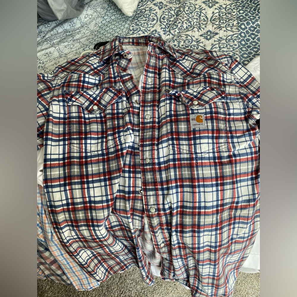 FR Carhartt Men's Casual Plaid Shirt - Red, Blue, White